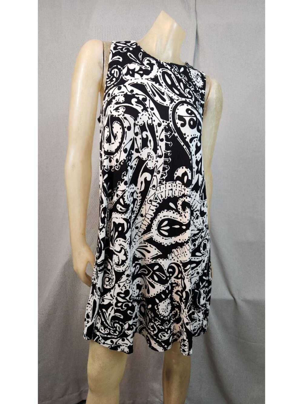 Ann Taylor LOFT Black White Paisley Pattern Sleeveless Sun Dress Womens MEDIUM
